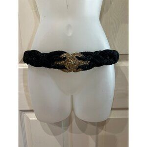 Vintage Black & Gold Medallion 80's Rope Twisted Belt Size Large
